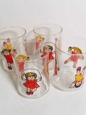 Vintage 80s Set of 4 Cabbage Patch Kids Juice Glass Glasses Tumblers